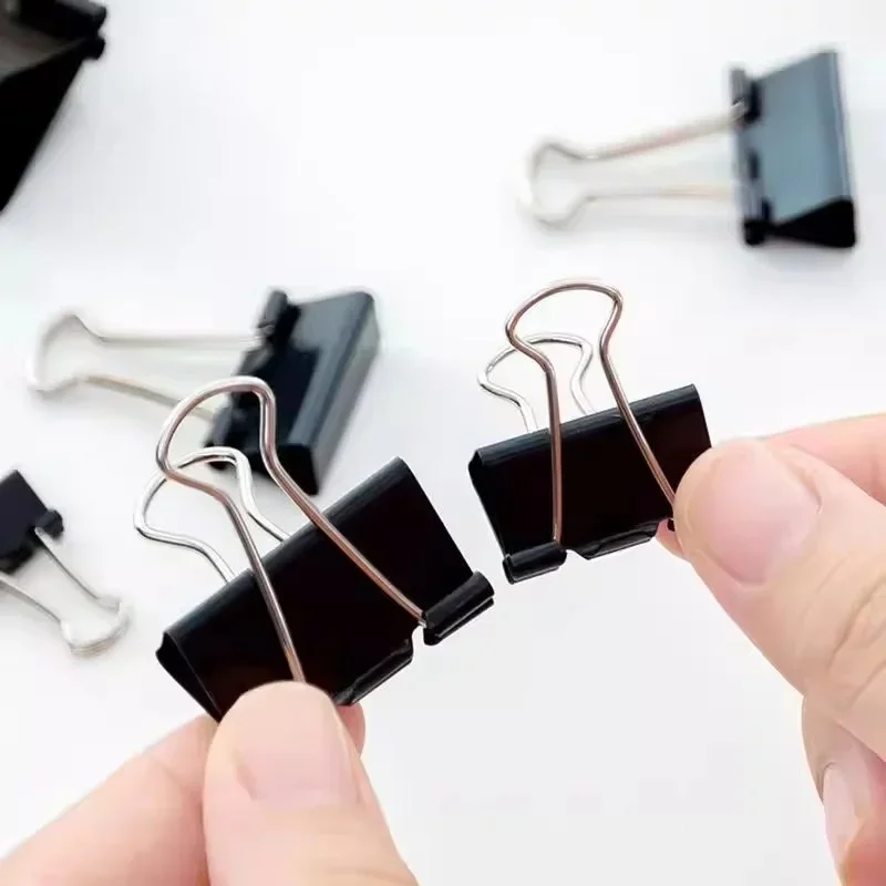 Paper Clips Binder Clips 10pcs Black Binder Clips Metal Fold Back Clips Small Paper Clip Clamp 15/19/25/32mm Office Clip for Home School Office Storage