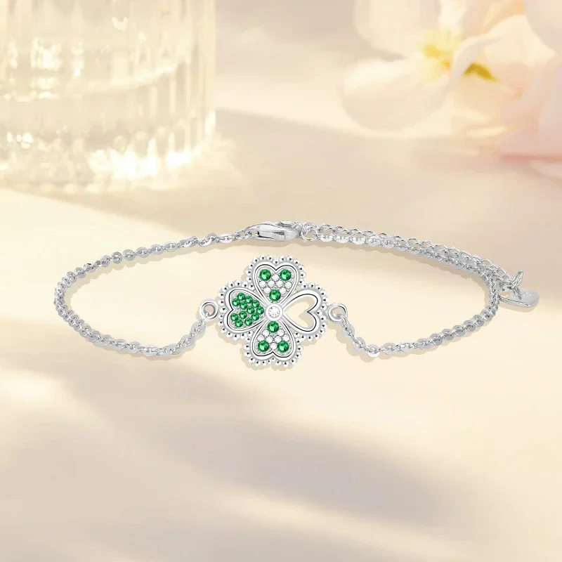 

S925 Sterling Silver Heartbeat Four Leaf Clover Bracelet Women Hot Selling Fashion Design Sense Fine Chain Versatile Ornament