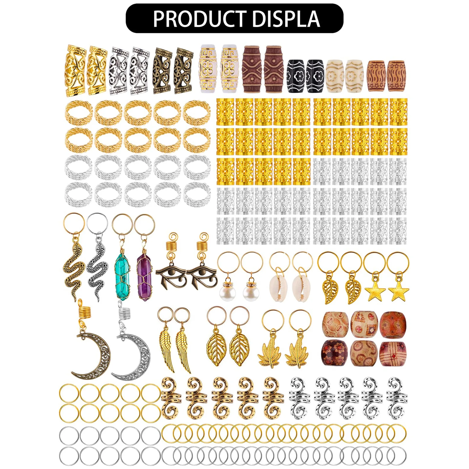 184PCS DIY Crystal Stone Horus Eye Moon Dreadlock Beads Hair Accessories for Braids Braid Clip In Hair Beads  for Hair Braiding 2