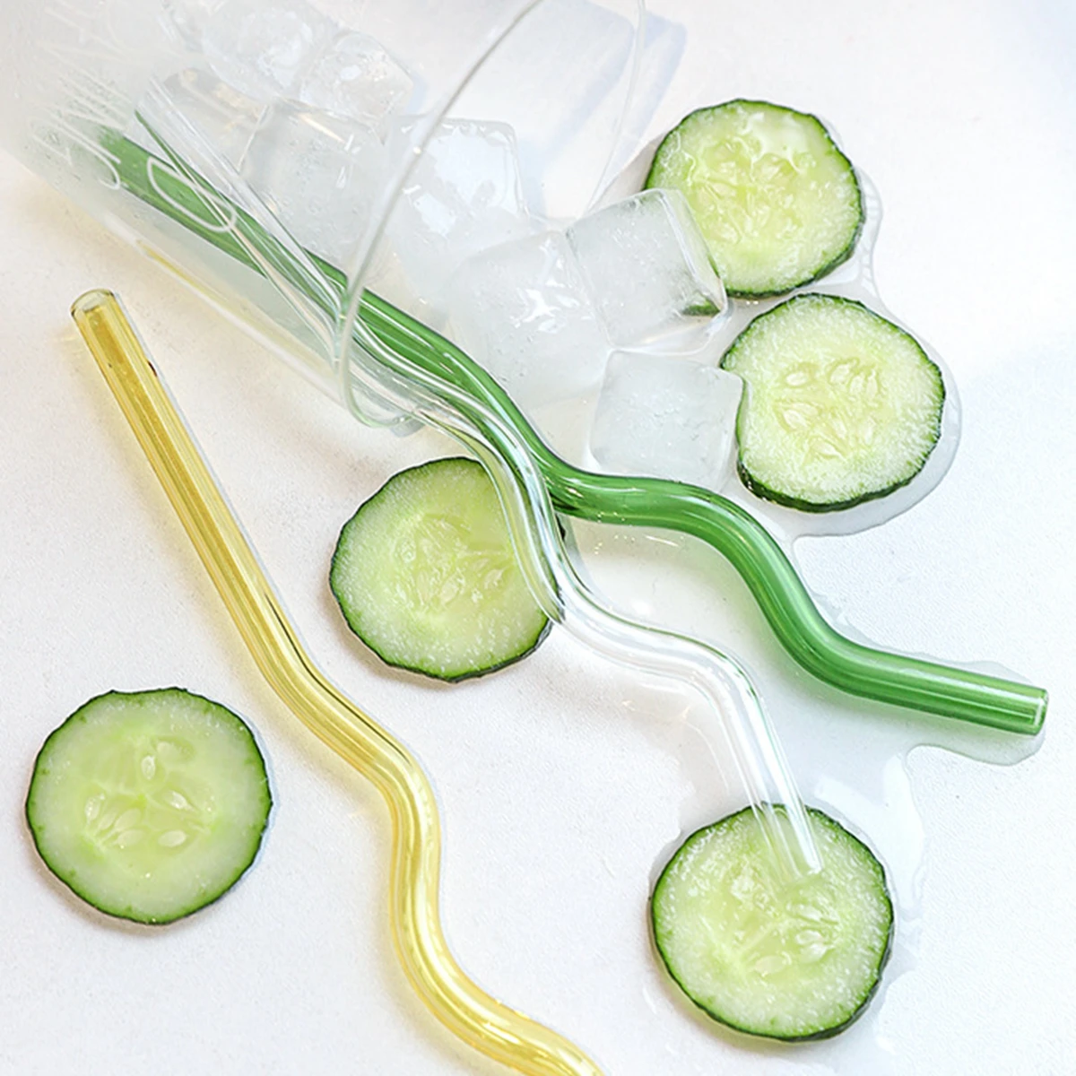 Drinking Straws Glass Straws Wavy Reusable Drinking Straws Colorful Eco-friendly Drinks Coffee Milk Tea Straw Dishwasher Safe Barware