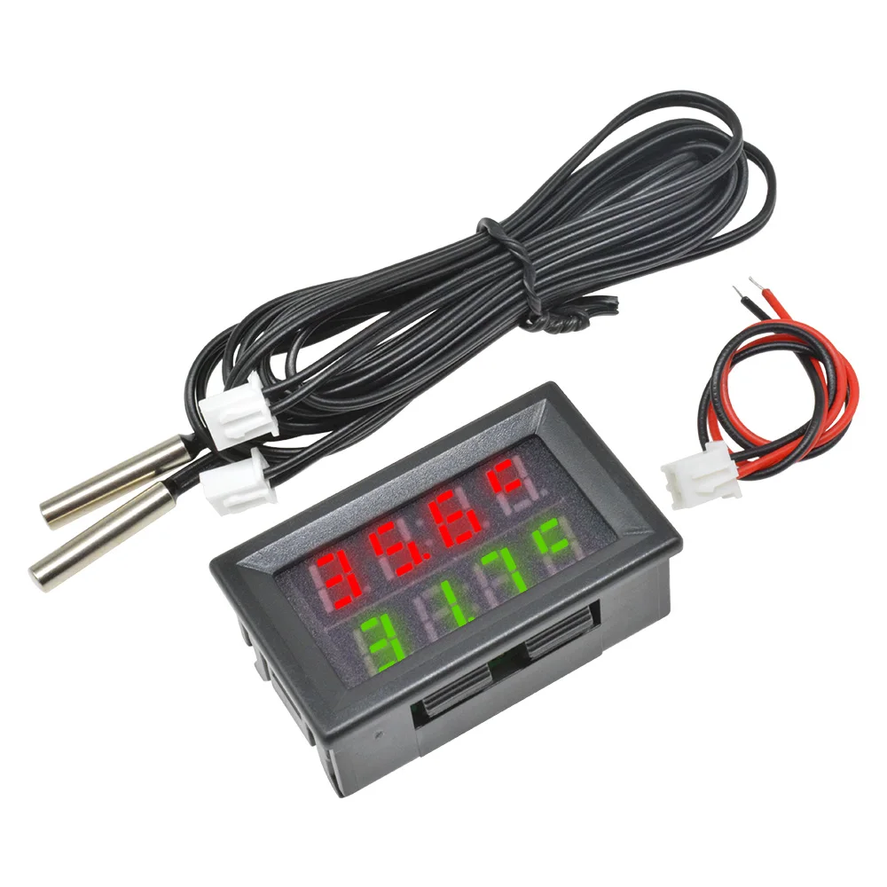 DC 4V-28V LED 4 자리 듀얼 디스플레이 디지털 온도계 온도 센서 테스터 듀얼 NTC 방수 금속 프로브