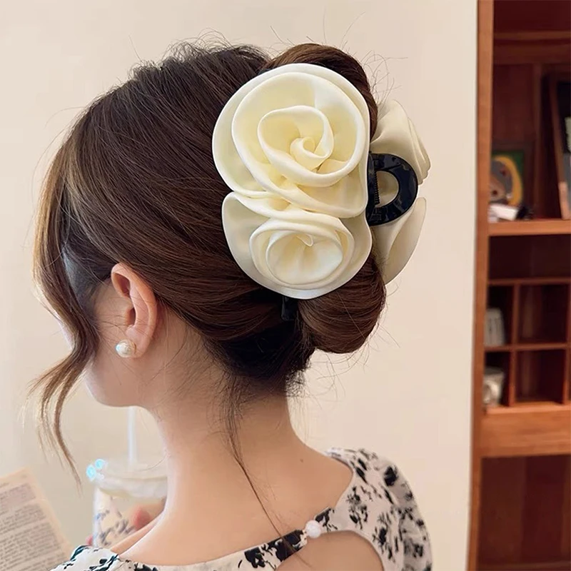 

Large Hair Claw Fabric Rose French Hair Clip Festival Hair Accessories Hairpin Fashion Shark Clip Headwear Hair Accessories