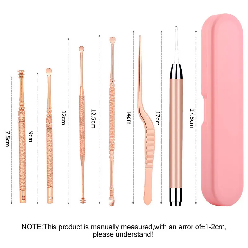 Ear Cleaner Set Earpick Ear Wax Remover Ear Spoon Curette Ear Cleaning Spiral Earpick Earwax Removal Ear Cleaner Kit with Light 6