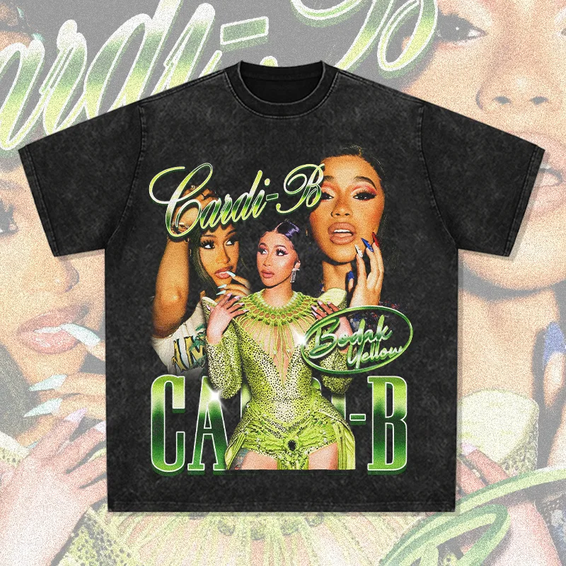 

Cardi B Graphic T Shirts Pop Art Vintage For Unisex Washed Old Men Cotton Tees Hip Hop Oversize Casual Loose Streetwear Tops