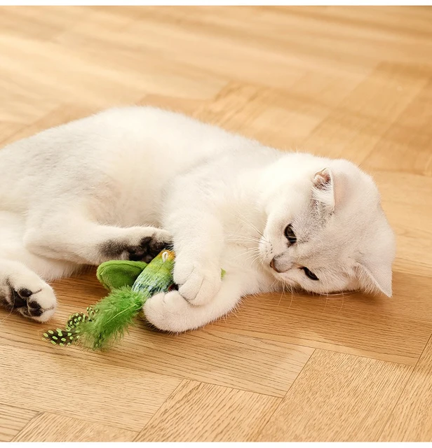 Smart Cat Chirping Bird Toy - Auto Sound Activation, Chew-Resistant Feathers & Catnip Attraction, Dual Play Modes for Interactiv 2