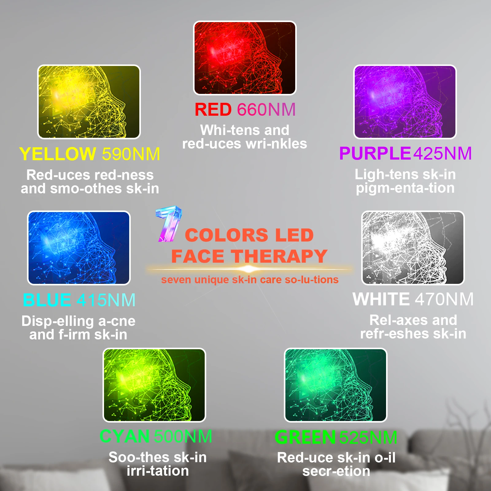 7-Color LED Red Light Therapy Lamp for Face/Knees/Back Pain Relief & Skin Rejuvenation, Professional Body Care Device