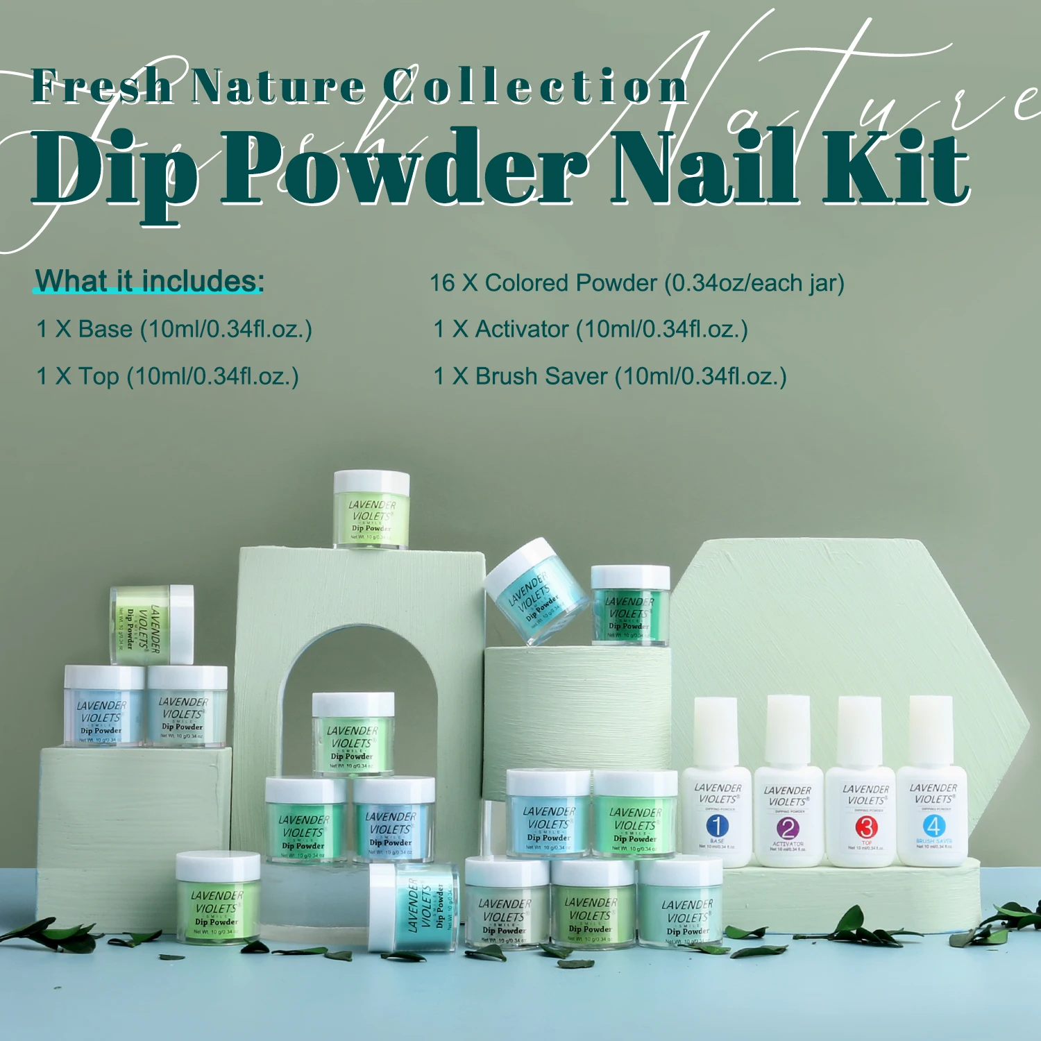 20pcs Dip Powder Nail Kit with 16 Blue Green Colors Fast Air Dry Dipping Powder and Dip Liquid Set for Nail Art Women Girls Gift 3
