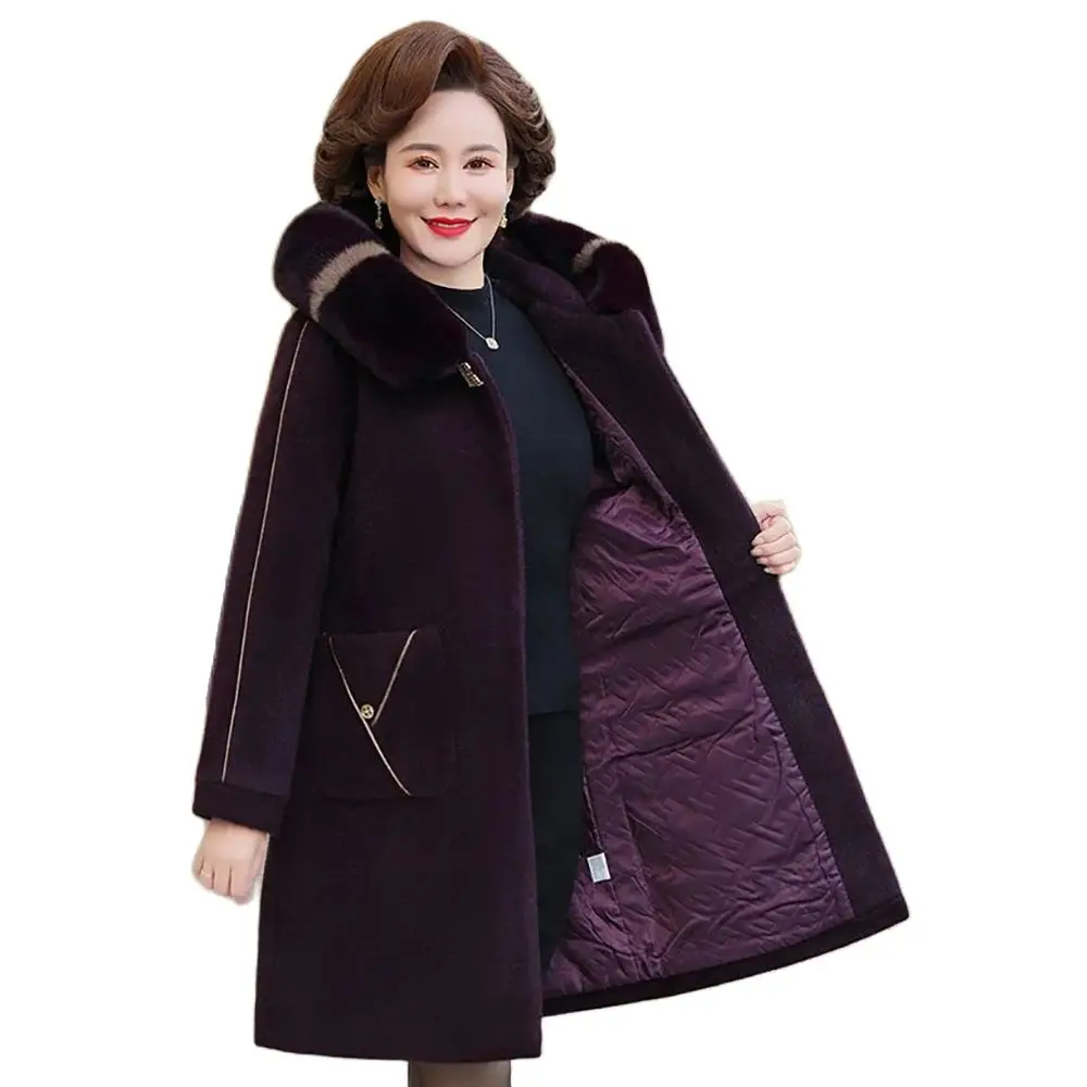 

Middle-aged Mother Mink Velvet Coat Western Style Noble Fashion Middle-aged And Elderly Women Winter Clothes Long Woolen Coat