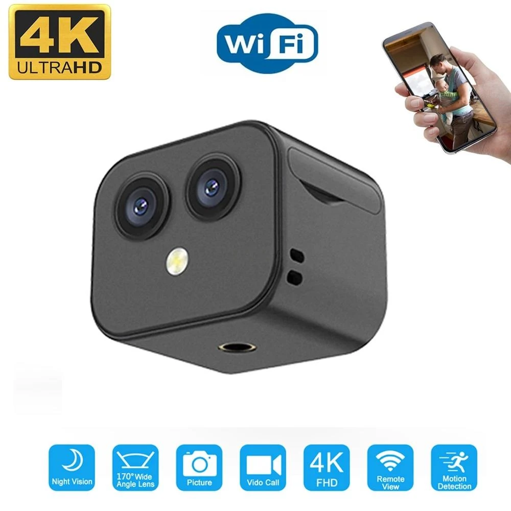 Wireless Security Surveillance Micro Dual Cam Mini Wifi Ip Camera Hd 4K Night Vision Smart Home Sports Monitor Batteria Integrata