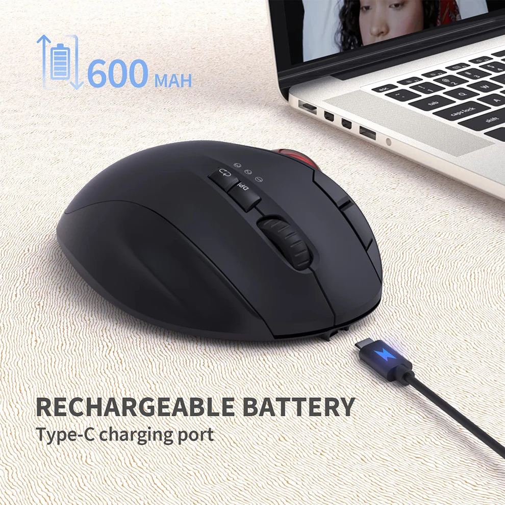 2.4G Wireless Bluetooth Trackball Mouse 1600 DPI USB Rechargeable Mouse Ergonomic Mice For Ipad Computer Laptop