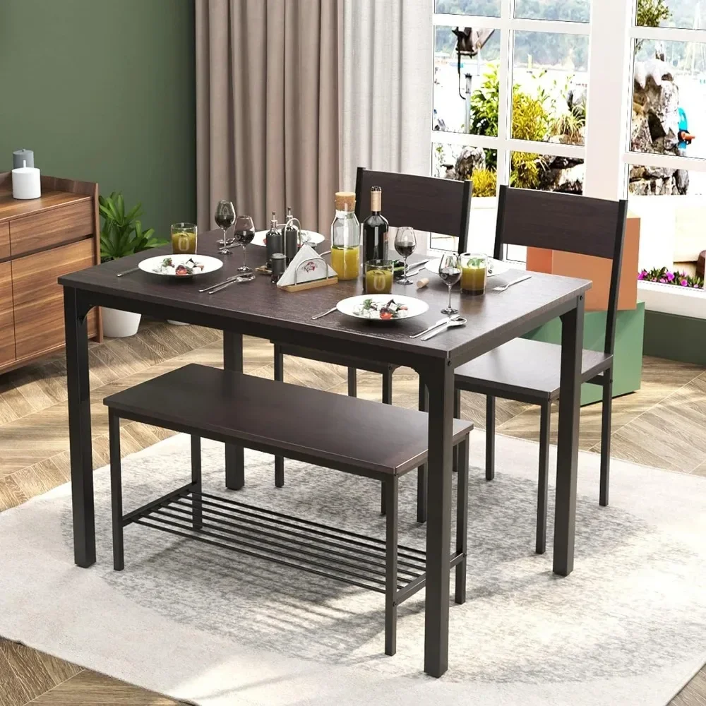

4 Persons Dining Table Set, 43.3 Inch Kitchen Dining Table, Holds 4,2 Chairs with Backrest, Nested Furniture Set