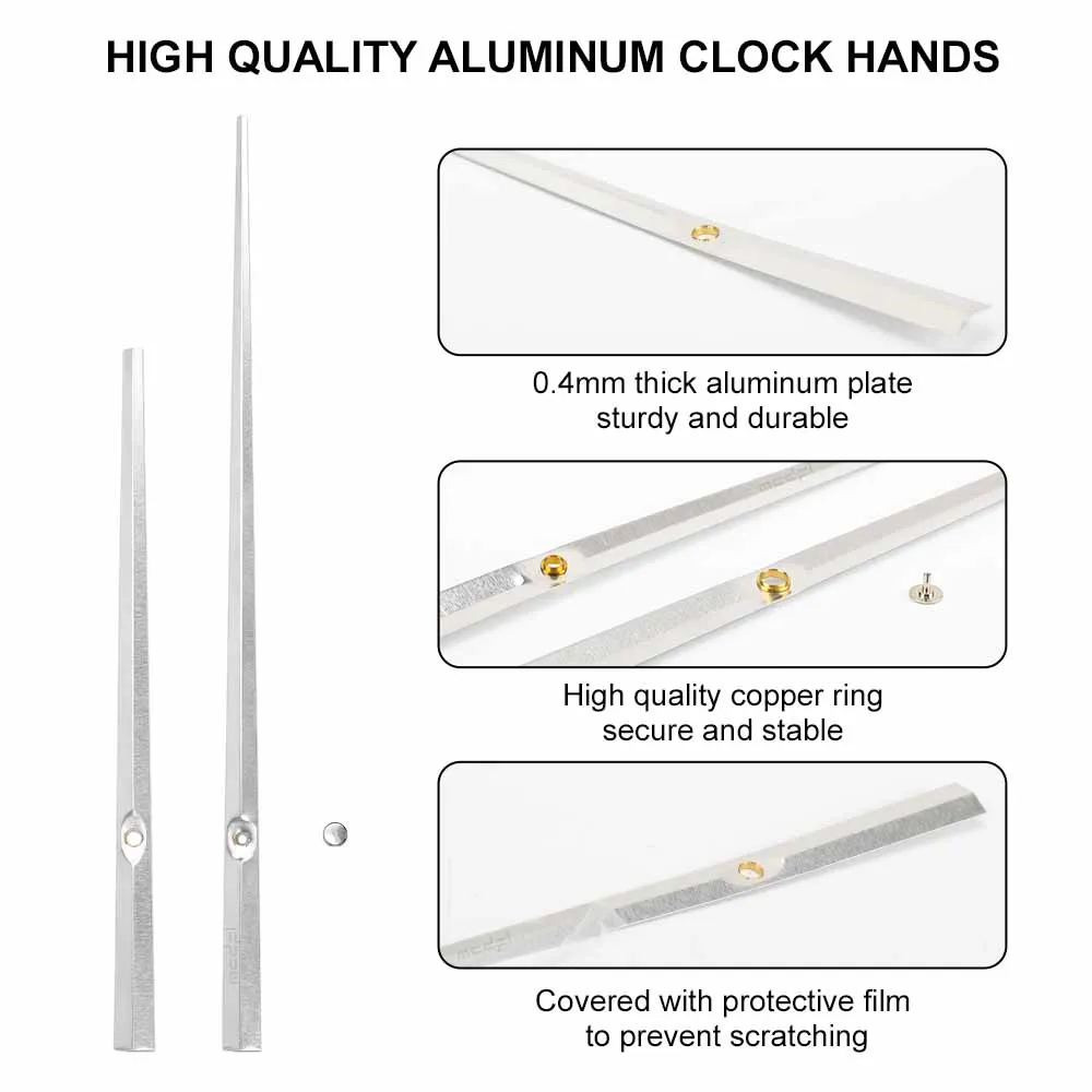 MCDFL Silver Long Clock Hand Metal Mechanic Wall Large Clocks Arrows Hanging Hour and Minute Watch Mechanism for Repair Kit
