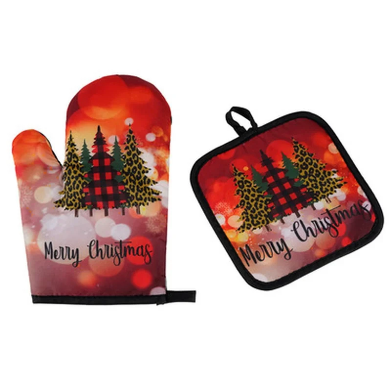 Festive Insulated Kitchen Gloves Set - Heat-Resistant Oven Mitts