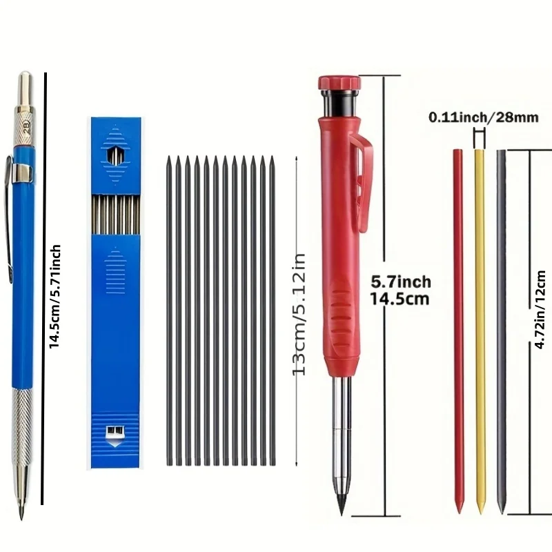 2.8/2.0mm Solid Carpenter Mechanical Pencils With Leads Built-in Sharpener Marking Tool Woodworking Deep Hole Mechanical Pencils 2