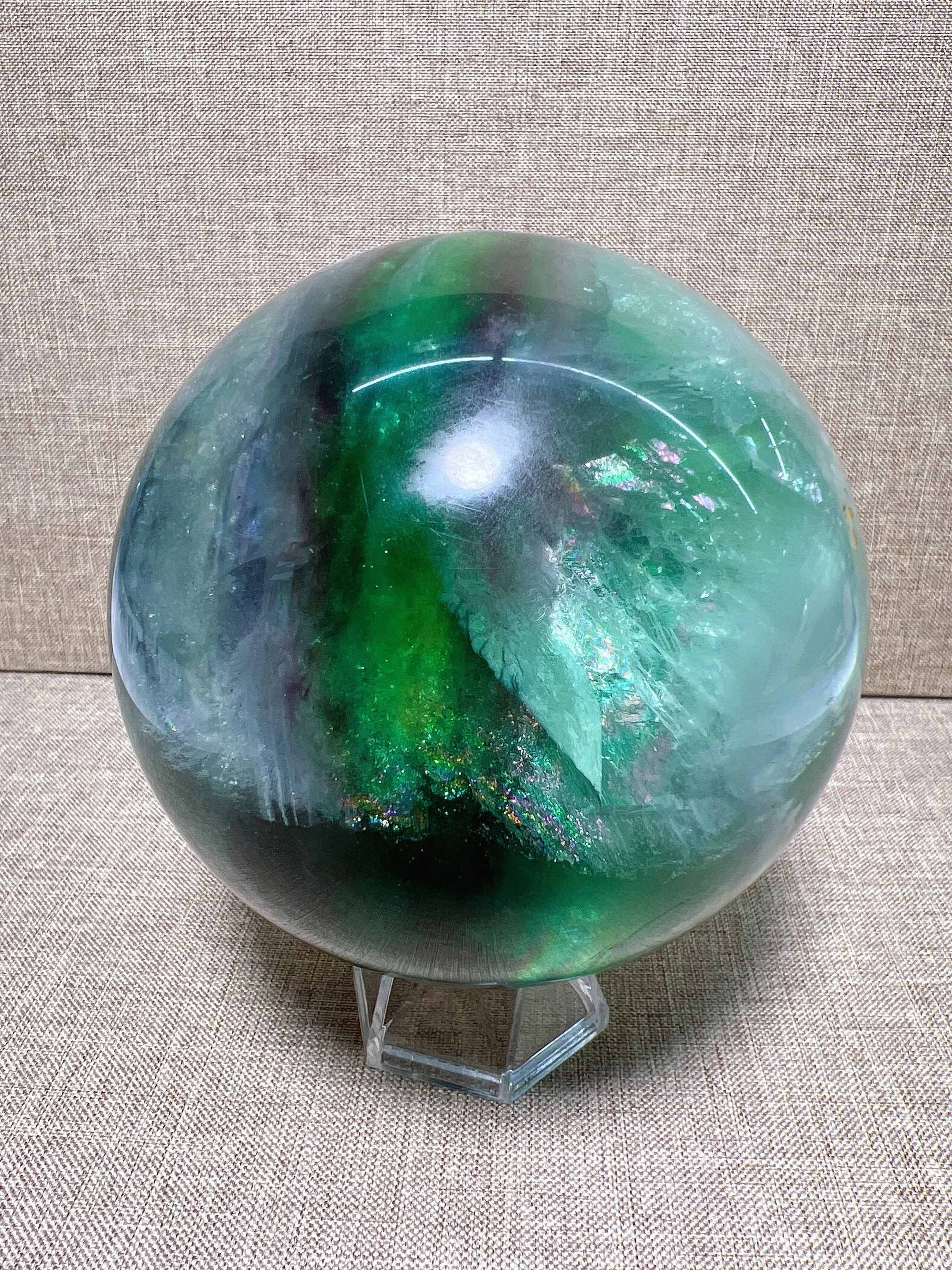 

Natural Fluorite Sphere With Rain Bow Free Form, Carving Reiki Healing Stone Home Decoration Exquisite Gift