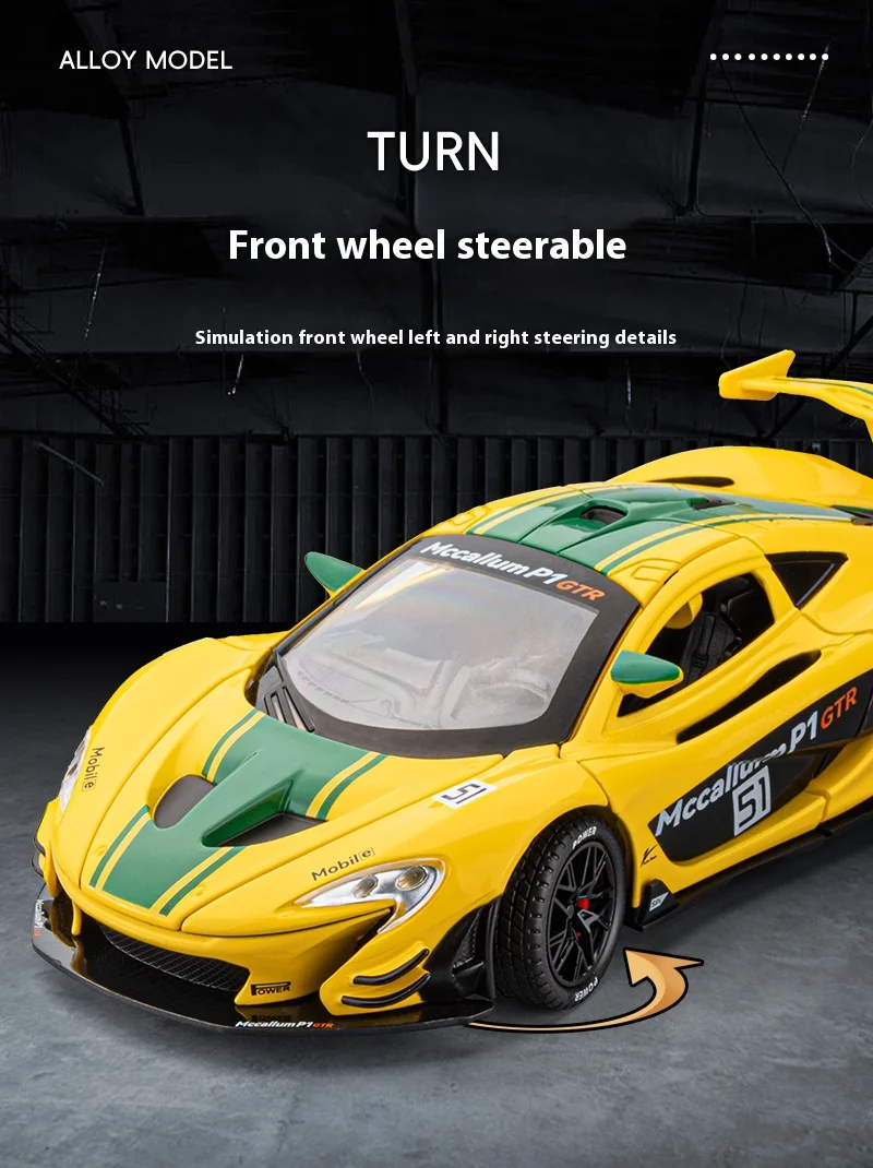 1:22 Mclaren P1 Gtr Supercar Alloy Metal Diecast Model Car Sound &Amp; Light