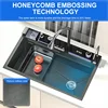 Double Waterfall Sink Stainless Steel Kitchen Sink Embossed Large Single Slot Ambient Light Digital Display Wash Basin 2