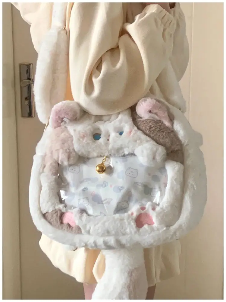 JIAERDI Harajuku Aesthetic Cat Backpack Women New Plush Soft Chic Mini Backpacks Itabag Female Sweet Cute Mochila Crossbody Bags
