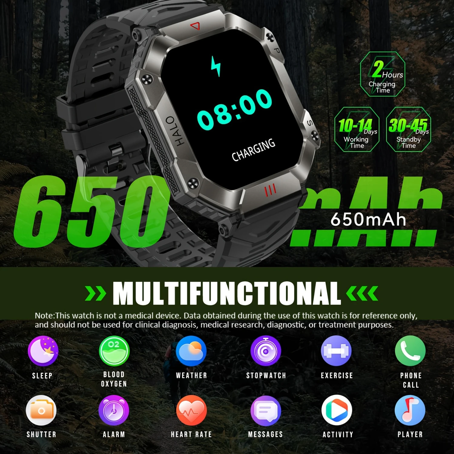 Camouflage Smartwatch With Altimeter, Barometer, Compass, Wireless Call, And Full Touch Screen-Perfect Gift For Active Men And