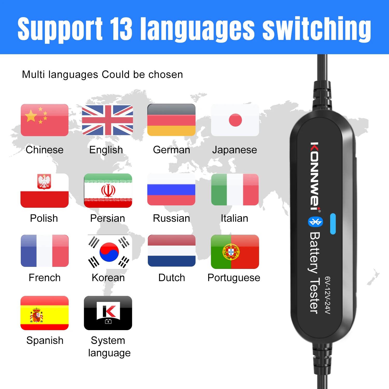 KONNWEI BK100 BK200 6V 12V 24V Bluetooth 5.0 Car Truck Battery Tester waveform Monitor 100-2000 CCA Charging Cranking Test Tools 6