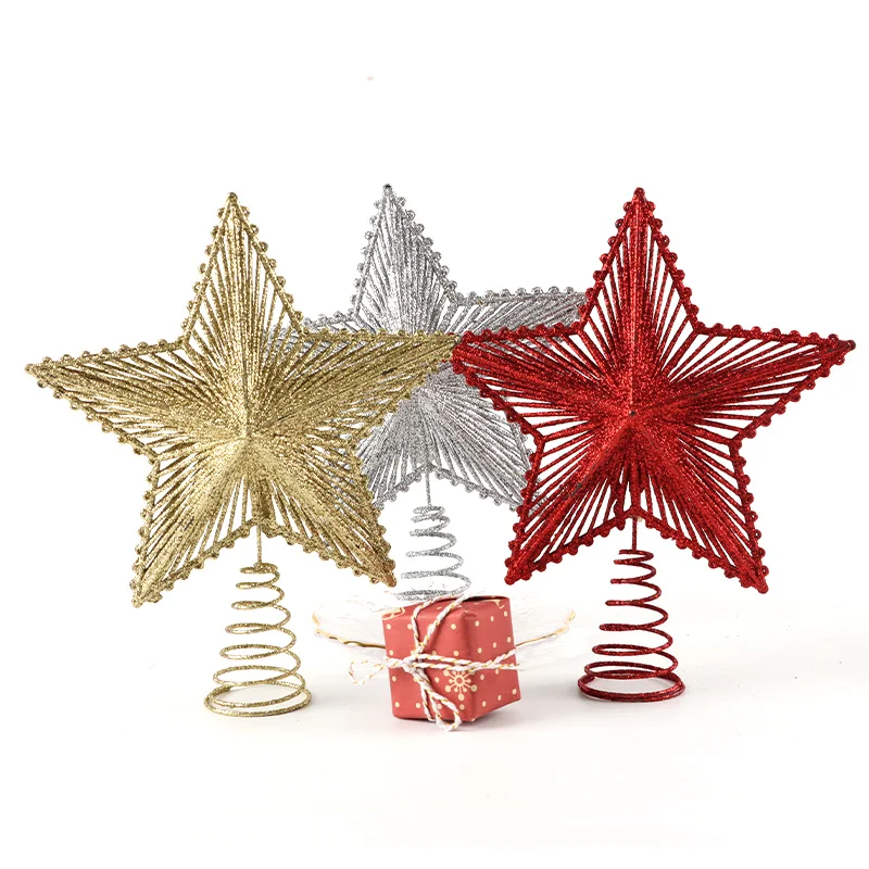 1 Pcs 27.7*19.6cm Gold Silve Sequins Five Pointed Star Tree Top Hat Hollow Out New Year's Christmas Party Supplies Home Decorati