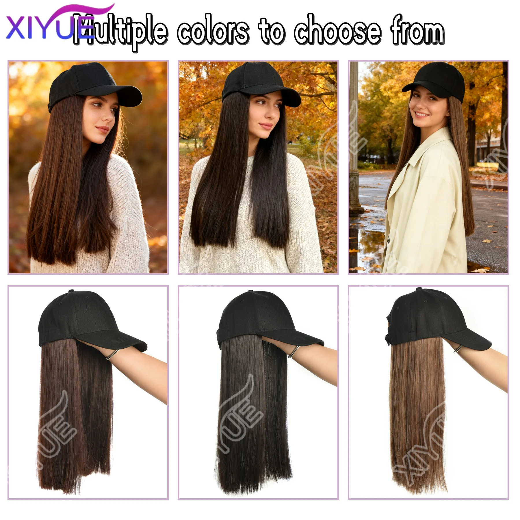 XY Synthetic Hat Wig with Long Straight Black Hair Baseball Cap Hair Extension Stylish & Convenient All-in-One Design for Women