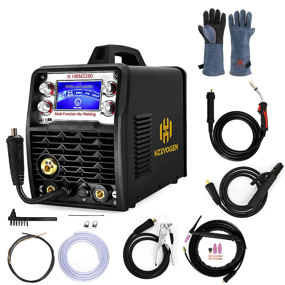 

200A HZXVOGEN MIG Welder Gasless Gas MIG Aluminum ARC MMA Tig 5 In 1 HBM2280 Synergy Semi-automatic Welding Machine Tools