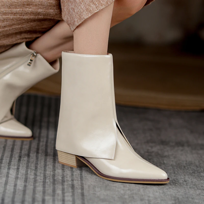 

Autumn and winter Women ankle boots natural leather plus size 22-26.5cm cowhide upper side zipper The Pants Boots women shoes