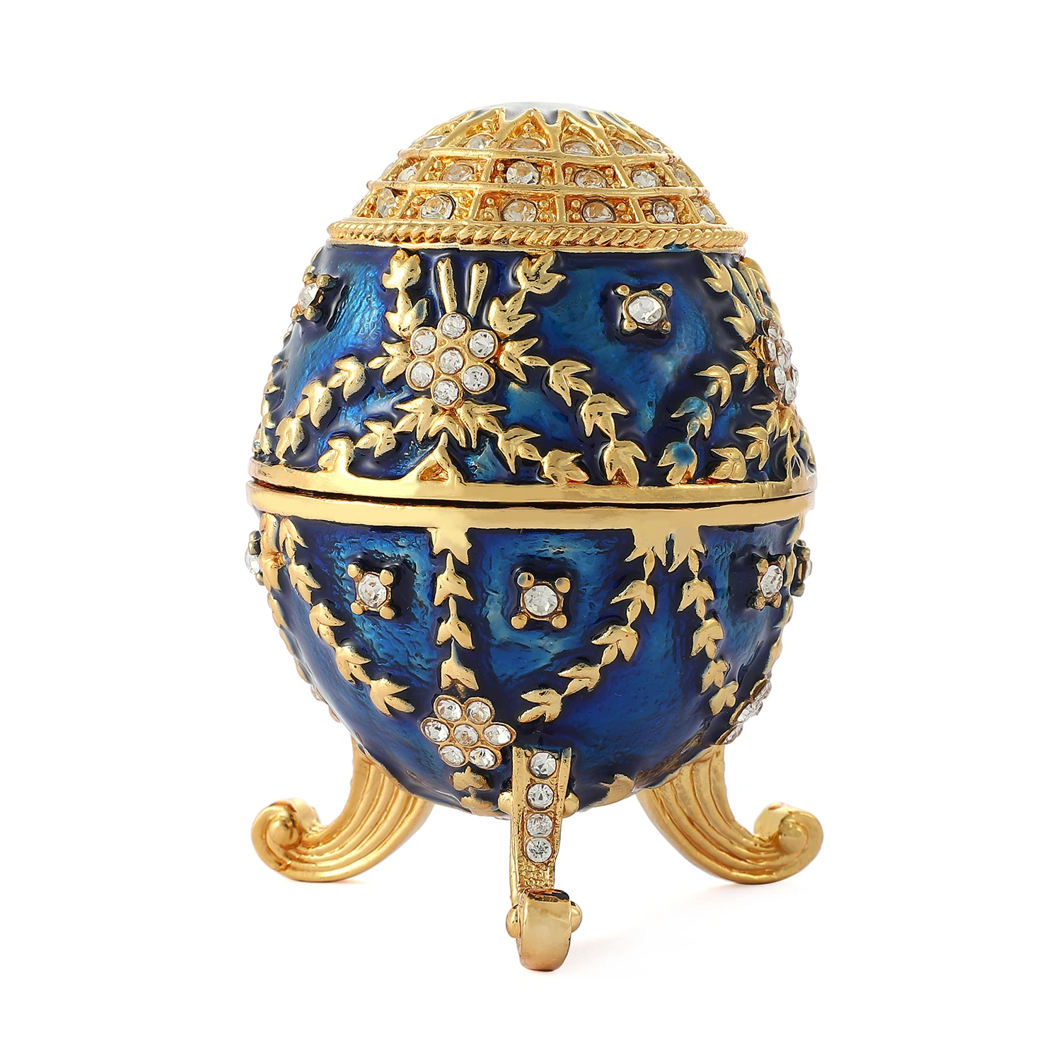 QIFU New Arrive Easter Fabeger Egg Blue Trinket Jewelry Boxes for Home Decor