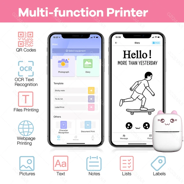 Buyounger Mini Printer Mobile Photo Printer for Smartphone Multifunctional  Bluetooth Printer Small Mobile Phone Sticker Printer Thermal Printer USB  Bags Label Printer White without Cartridge: : Business, Industry &  Science