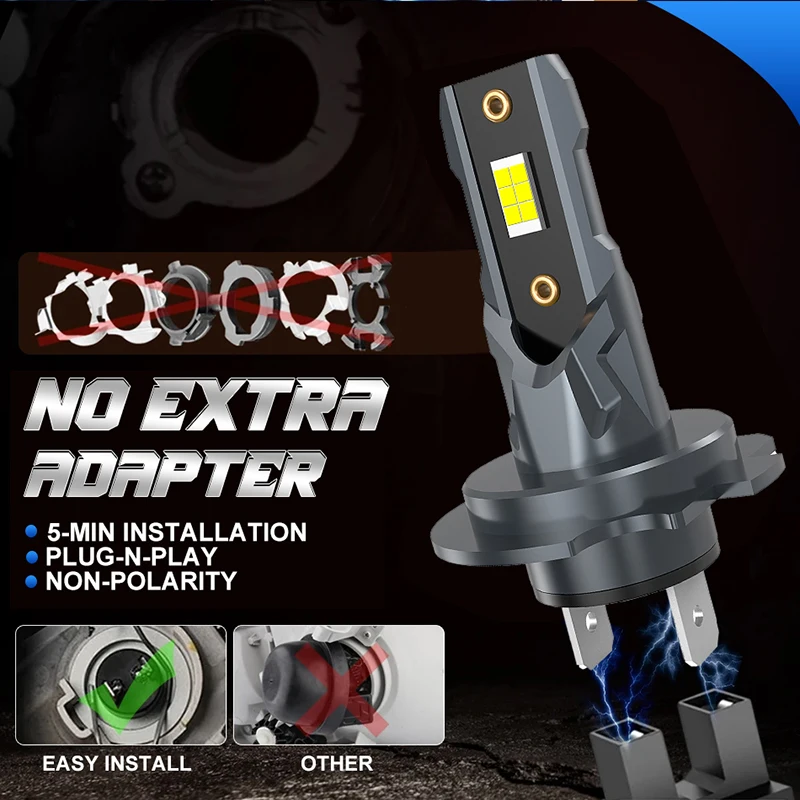 H7 LED 전구 헤드라이트 키트 미니 무선 300W 30000LM 6000K CSP 자동차 헤드램프 화이트 오토 다이오드 램프 H7 LED 터보 자동차용