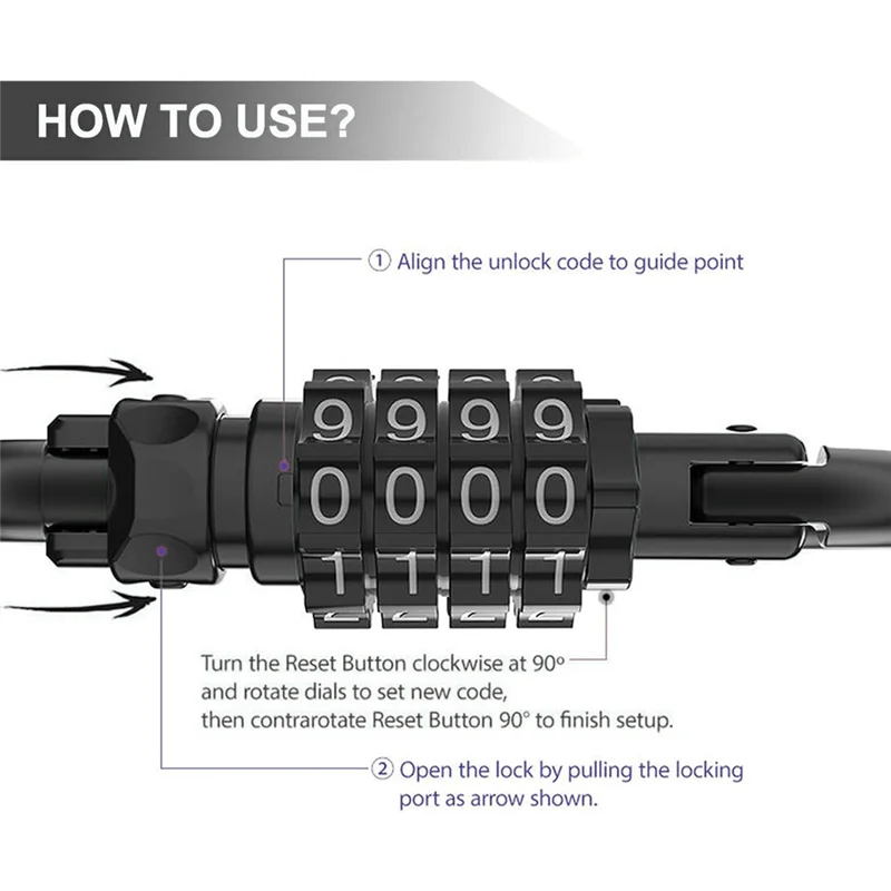 Combination Locks 4-Digit Heavy Duty Carabiner Clips D-Shaped Code Lock for Looped Bike Security Cable Lock combination lock