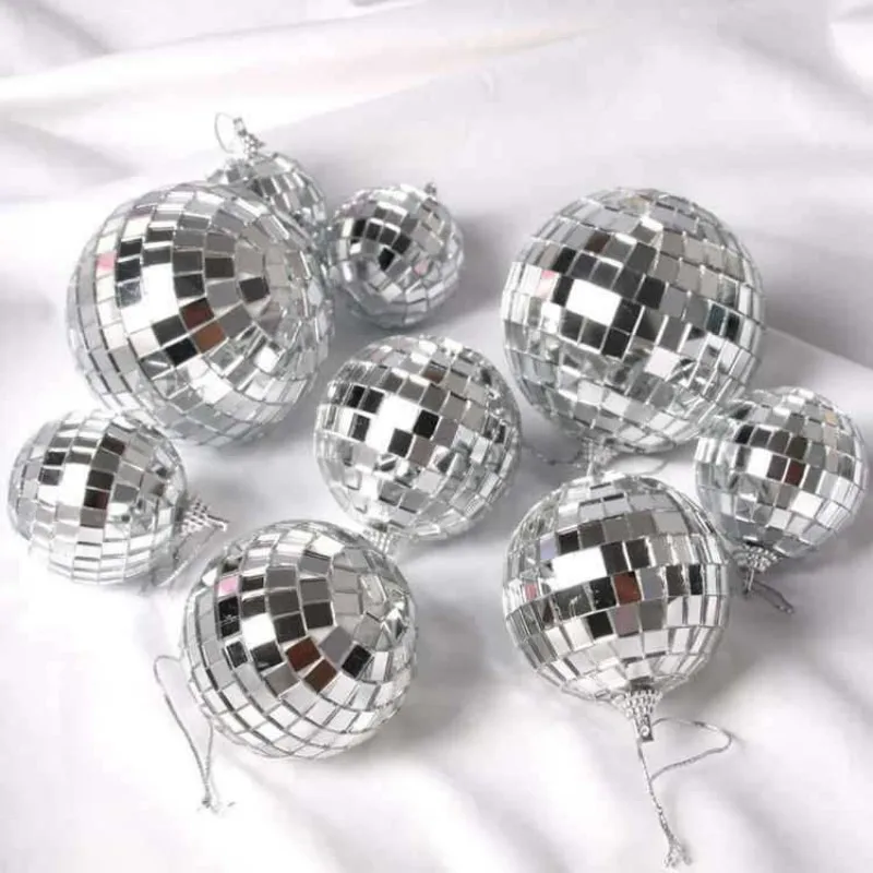 

Silver Mirror Disco Mirror Balls 2-12cm Christmas Balls Hanging Disco Ball Reflective Bright Disco Ball for Christmas Tree