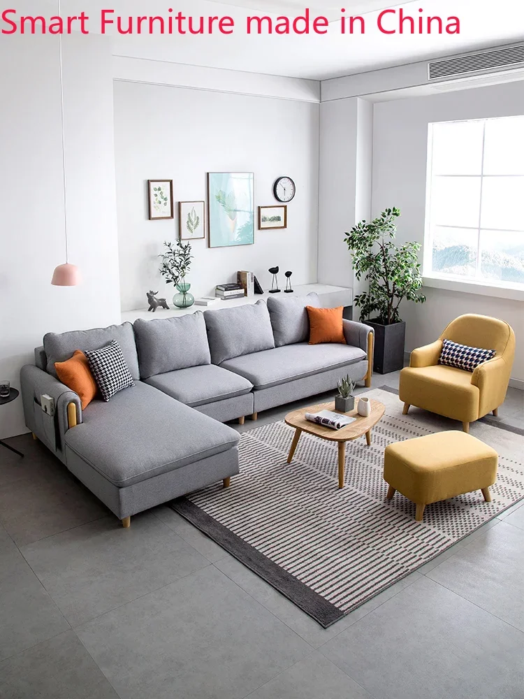 

Primitive element Nordic latex fabric sofa Simple modern small family living room solid wood sofa furniture D8063