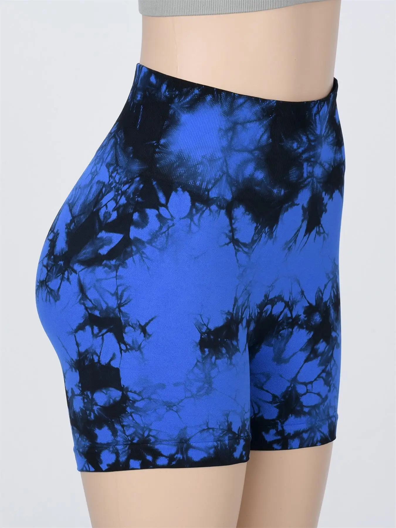 Damen-Sportshorts mit Batik-Print und geraffter Taille, lässige, bequeme, atmungsaktive, nahtlose Skinny-Shorts für Yoga, Fitness-Workout – Detail 22