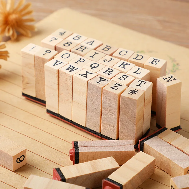 Basic Diary Set Typewriter Number and Letter Seal DIY Diary Wooden Seal 40 Pieces Assorted Stamp Set