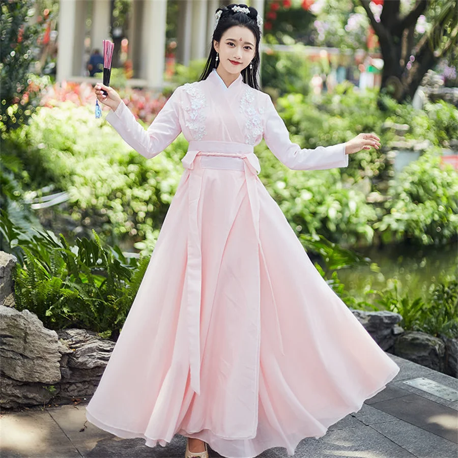 

Chinese Traditional Folk Dance Costume Women Hanfu Clothing Lady Ancient Swordsman Cosplay Outfit Tang Dynasty Stage Dance Wear