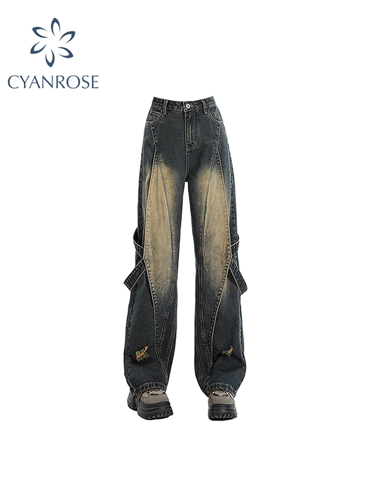 

Женские рваные джинсы, мешковатые винтажные ковбойские брюки в стиле 90-х с высокой талией, джинсовые брюки в стиле Харадзюку, одежда в стиле 1920-х, Y2k, 2000