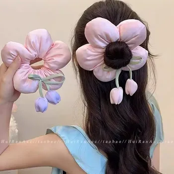 Fiore di tulipano Intestino crasso Fascia per capelli Nuova testa a sfera Corda Coda di cavallo Corda per capelli Copricapo Copricapo Accessori per capelli per ragazze e donne