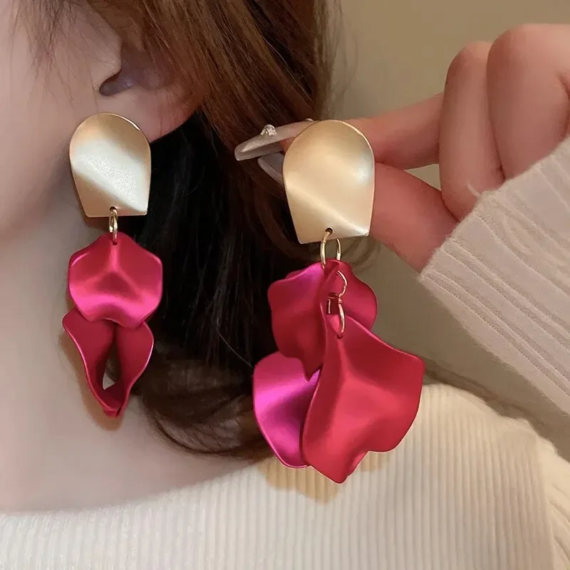 Dangle Earrings Colorful Rose Flowers Petal Long for Women Fairycore Fashion Jewelry