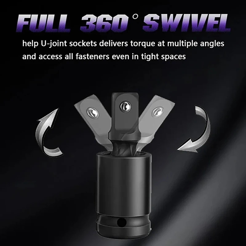 3Pcs Universal Joint Socket Set- 1/4" 3/8" 1/2" Drive Impact Swivel Socket, Electric Wrench Accessories for Auto Repair Workshop