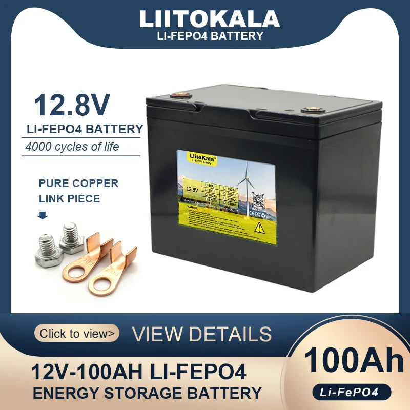 

LiitoKala 12.8V 100AH 3.2V 4S LiFePO4 Battery Pack 12V Lithium Iron Phosphate Batteries Cycles Inverter Car lighter Solar