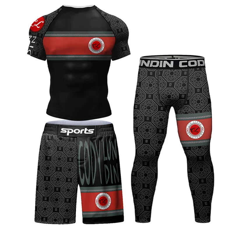 New Men Sport MMA Rashguard Jiu Jitsu T-shirts+Pants Sets UCF BJJ Boxing Jerseys Suit Gym Rash Guard Fightwear Sportsuit Boxeo
