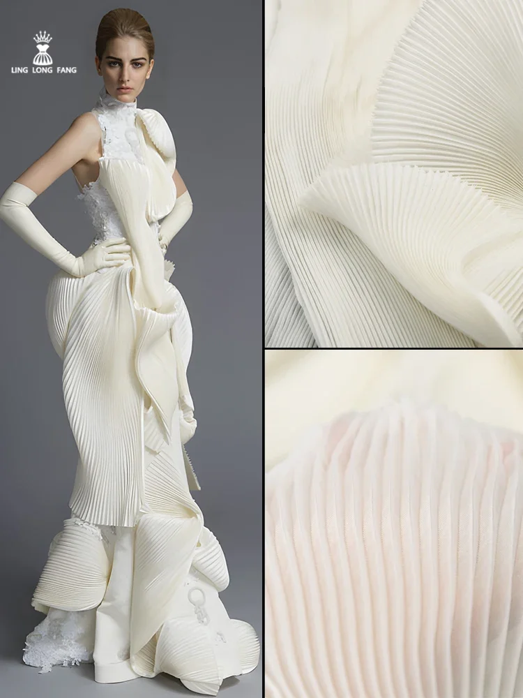 Straightened 1M /pcs White Organza Organ Pleated Fabric Hard Wide Stage Decoration Handmade Party Dress Designer Fabric