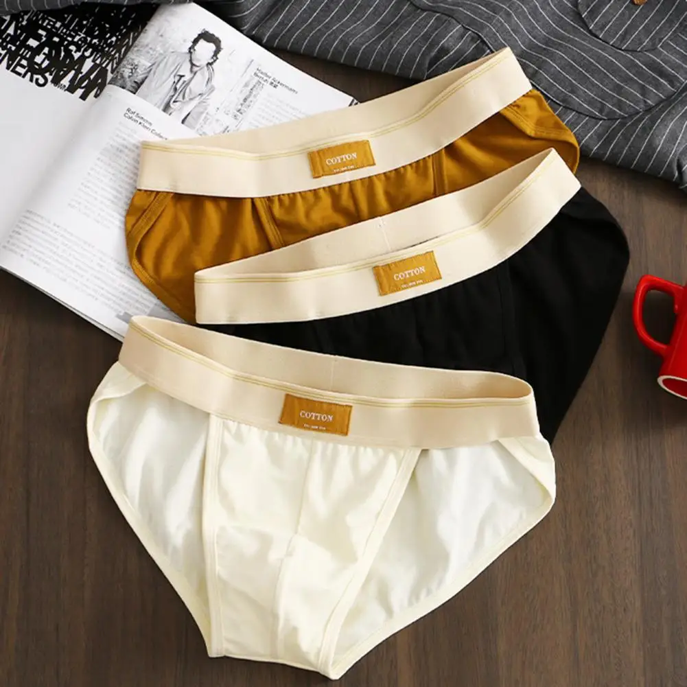 

Men Underpants Men's Mid Waist Breathable Cotton Briefs Soft Moisture-wicking Underwear for Men Quick-drying Anti-shrink Men's