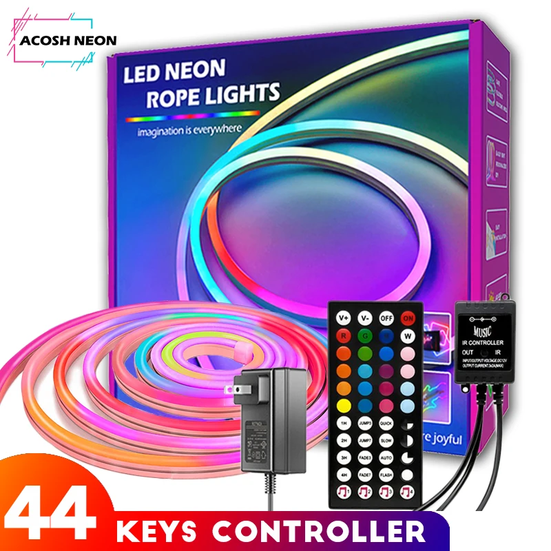 RGB LED Neon Strip DC 1m 2m 3m 4m 5m Luces LED Remote Control Room Lighting Tape Decor Outdoor Party Effect Lights Water Proof