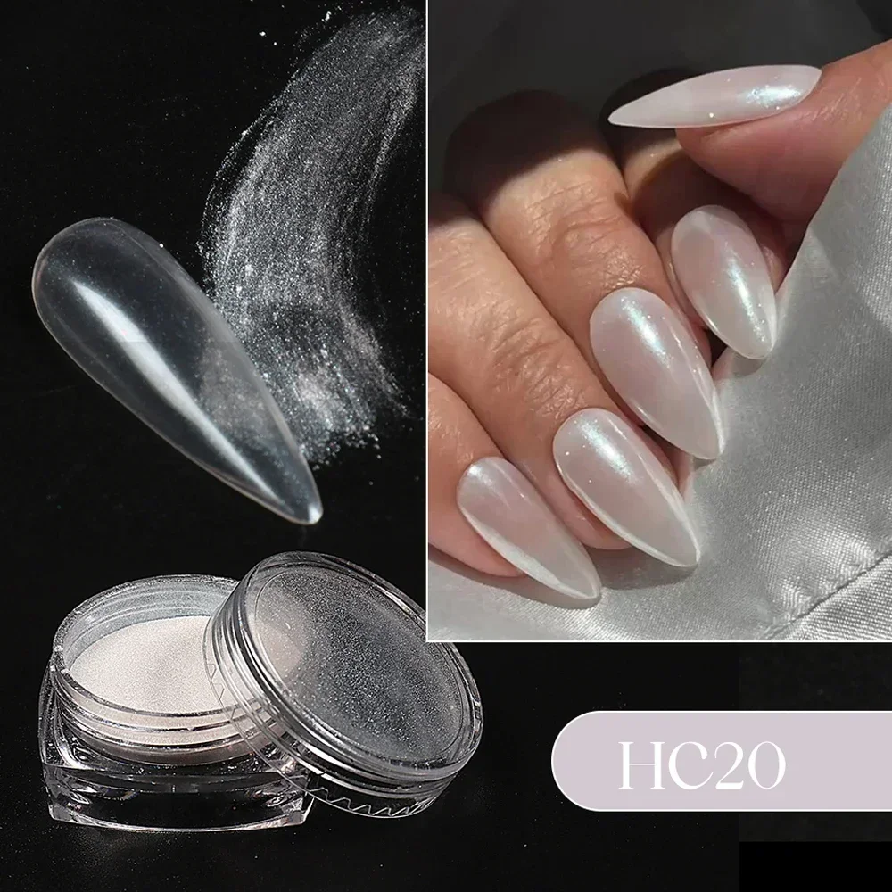 Colorful Aurora Chrome Nail Powder Pearl Shell White Nail Decor