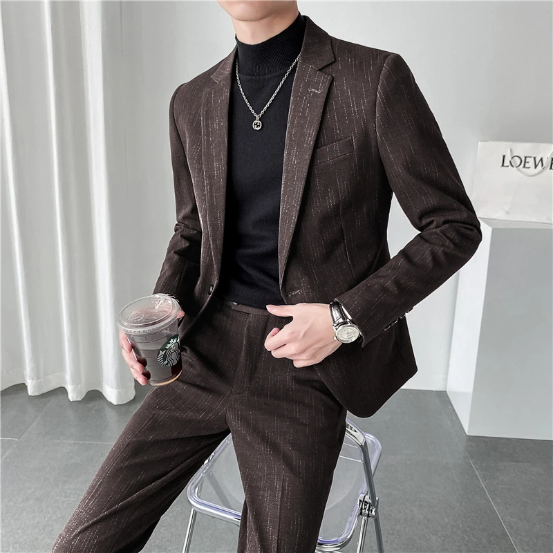 ( Jacket + Pants ) New Arrival Morning Suit Wedding Suits for Men Best Man's 2 Pcs Set Autumn Winter Style Stripe - Цена: 8 722,87 - 8 781,41 руб.