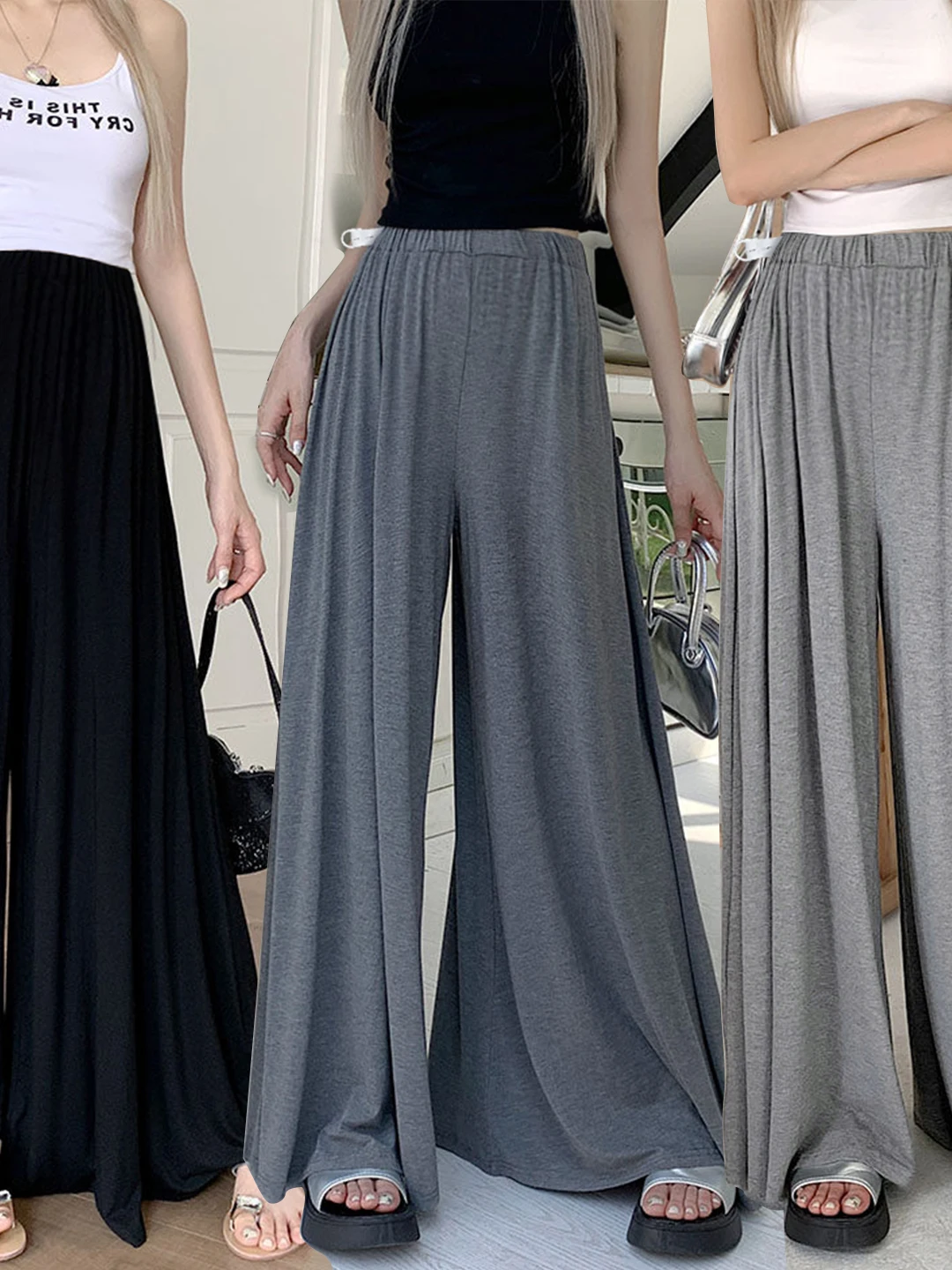 임산부용 와이드 레그 팬츠 스커트 모달 엑스트라 루즈 스트레이트 레그 스윙 팬츠 드레이핑 슬리밍 롱 트라우저