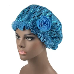 European and American Lace Sequins Nightcap Home Female Round Cap Simple Bath Shower Cap Multicolor Fashion Bonnets for Women